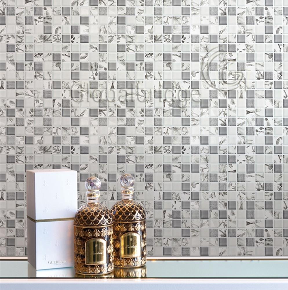 Mixed Color decorative wall tiles Mosaic Crystal Glass & Stone Mix Mosaic Tiles